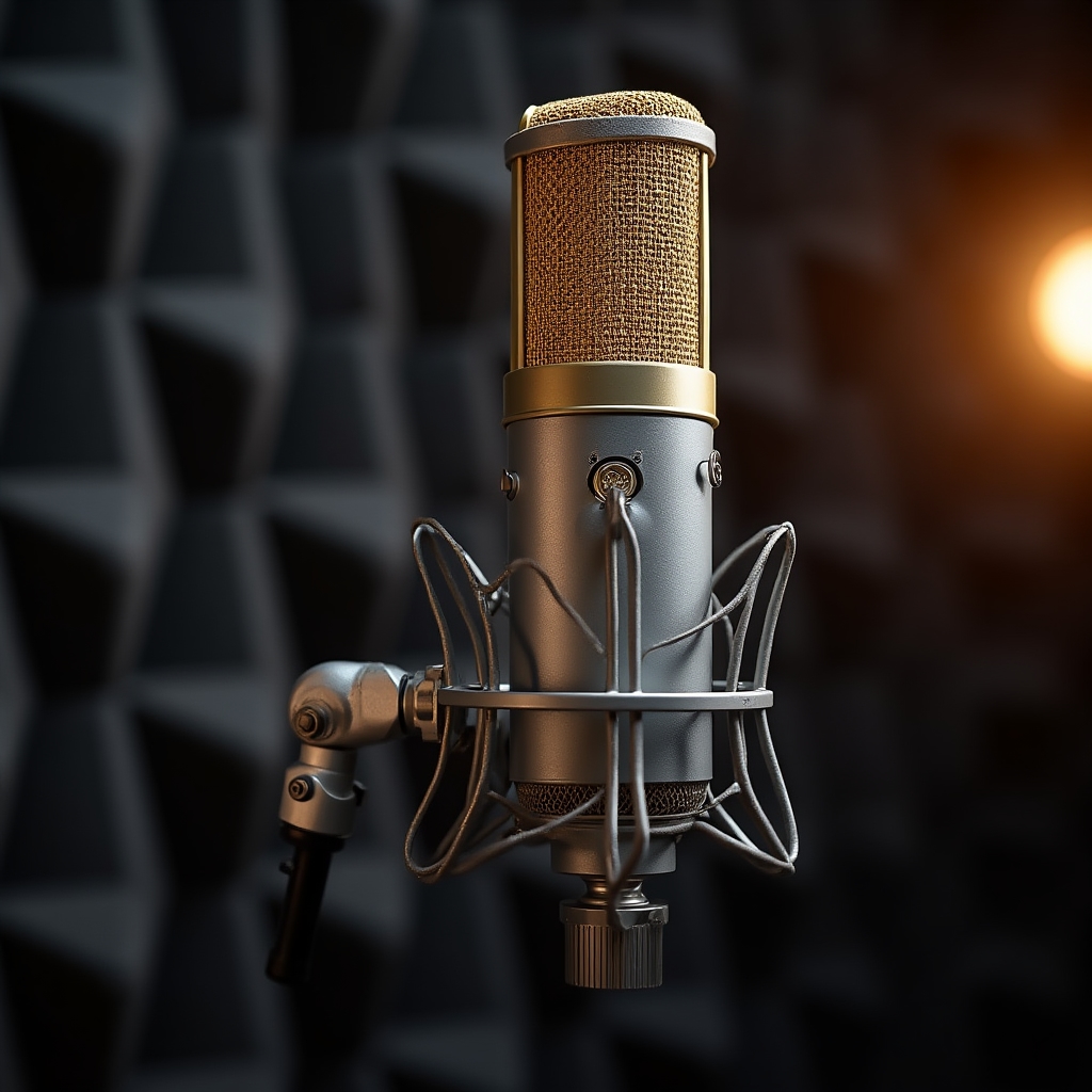 Профессиональный конденсаторный микрофон в студии